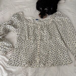 Old Navy Floral Print Blouse - Cream and Black